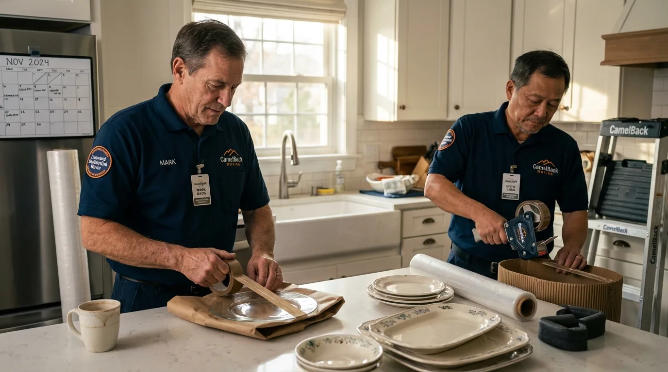 Professional crew packing kitchen dishware in Malakoff, TX